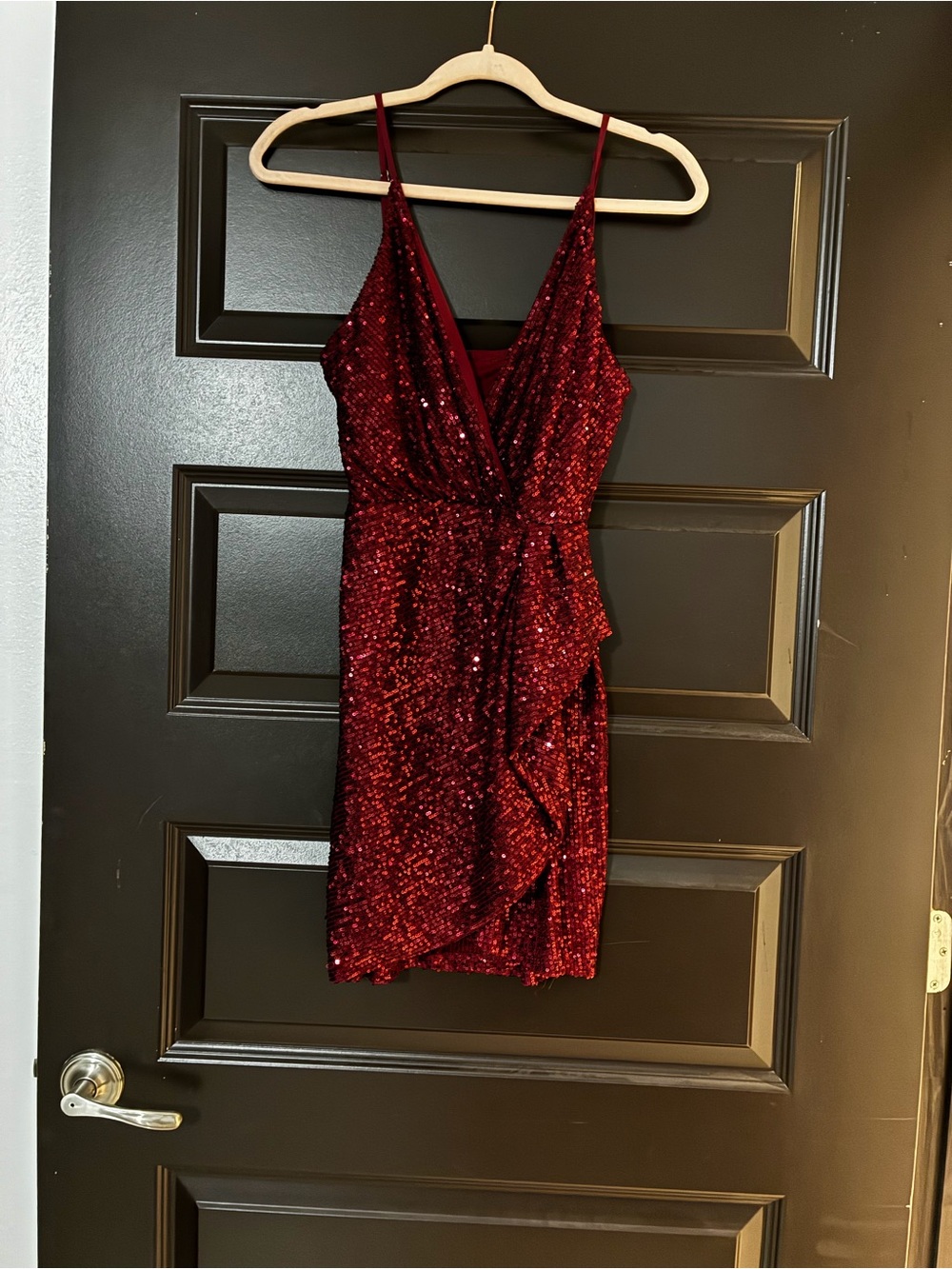 Red Sequin Wrap Mini Dress - Women